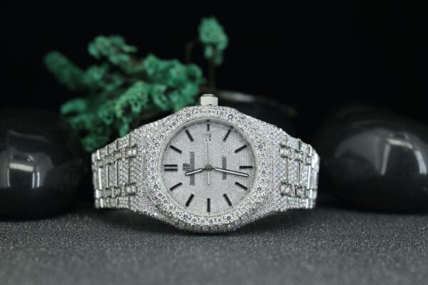 Moissanite Iced Out Watch Automatic Movement White Dial Hip Hop Diamond Watch
