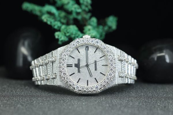 Moissanite Iced Out Watch Automatic Movement White Dial Hip Hop Diamond Watch - Image 7