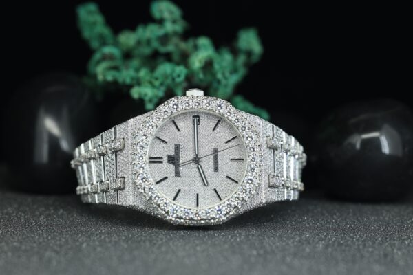 Moissanite Iced Out Watch Automatic Movement White Dial Hip Hop Diamond Watch - Image 6