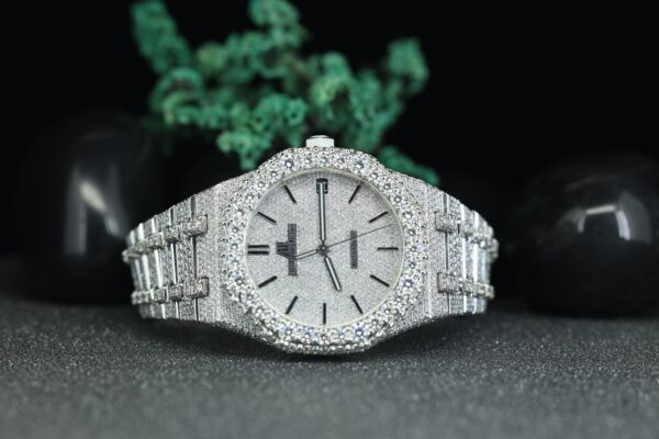 Moissanite Iced Out Watch Automatic Movement White Dial Hip Hop Diamond Watch - Image 5