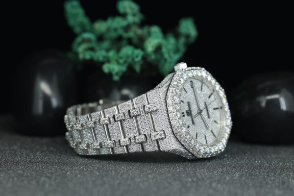 Moissanite Iced Out Watch Automatic Movement White Dial Hip Hop Diamond Watch - Image 4