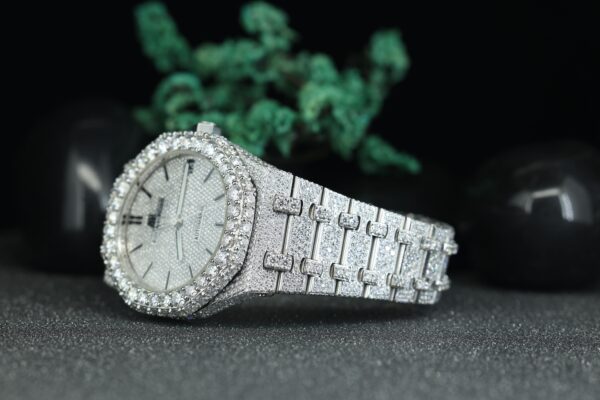 VVS Moissanite Round Shape Diamond Watch, Fully White Gold Plated Men’s Watch - Image 6