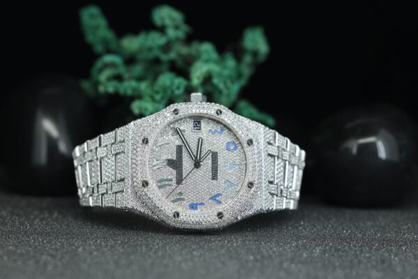 Arabic Dial Diamond Watch Mens Stainless Steel Octagon Face Moissanite Diamond Fully Iced Luxury Automatic Watch - Image 5