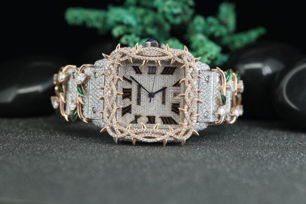 Leafe Style Roman Dial Dual Tone Moissanite Unique Style Wrist Watch - Image 6