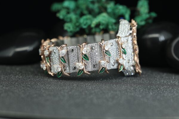Leafe Style Roman Dial Dual Tone Moissanite Unique Style Wrist Watch - Image 5