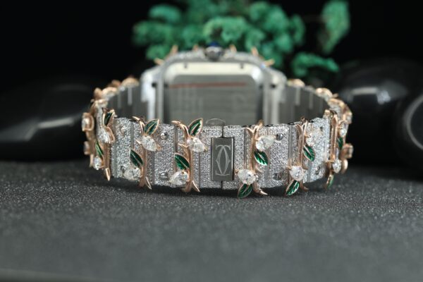 Leafe Style Roman Dial Dual Tone Moissanite Unique Style Wrist Watch - Image 4