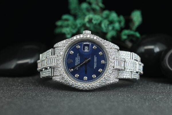 Round blue Moissanite Diamond Watch Hip Hop Fashion Iced Out VVS Moissanite Round Diamond - Image 3