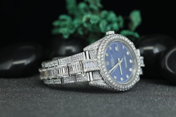 Round blue Moissanite Diamond Watch Hip Hop Fashion Iced Out VVS Moissanite Round Diamond - Image 2
