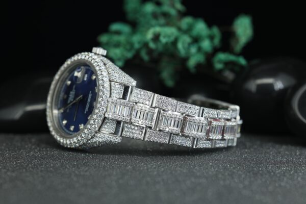 Round blue Moissanite Diamond Watch Hip Hop Fashion Iced Out VVS Moissanite Round Diamond - Image 4