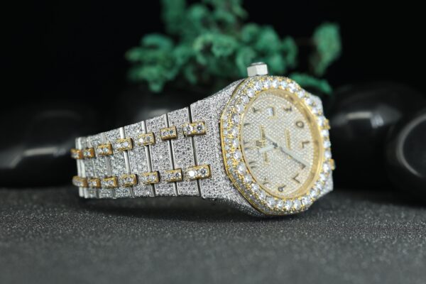 Two Tone Diamond Watch Yellow Gold Dial Moissanite Diamond Iced Out Hip Hop Watch - Image 2