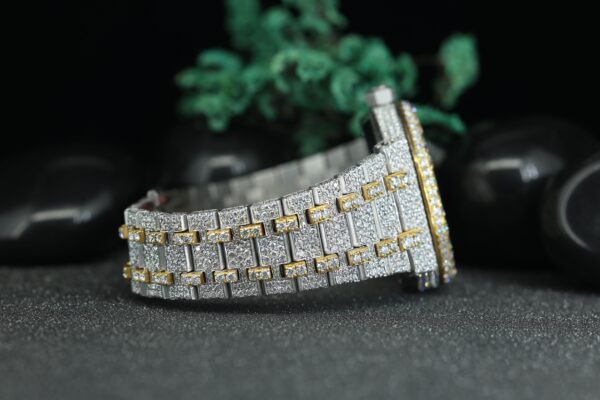 Two Tone Diamond Watch Yellow Gold Dial Moissanite Diamond Iced Out Hip Hop Watch - Image 7