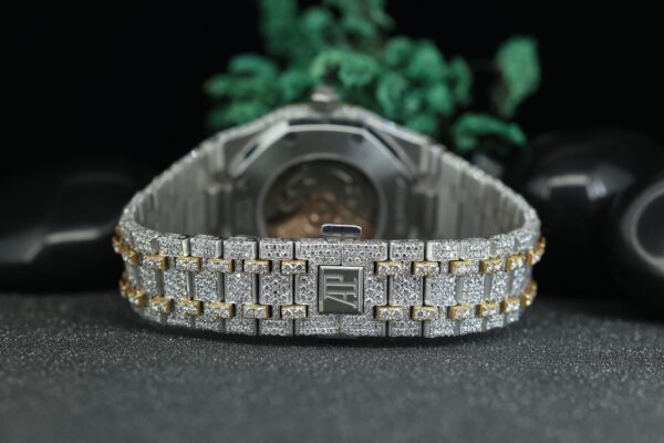 Two Tone Diamond Watch Yellow Gold Dial Moissanite Diamond Iced Out Hip Hop Watch - Image 6