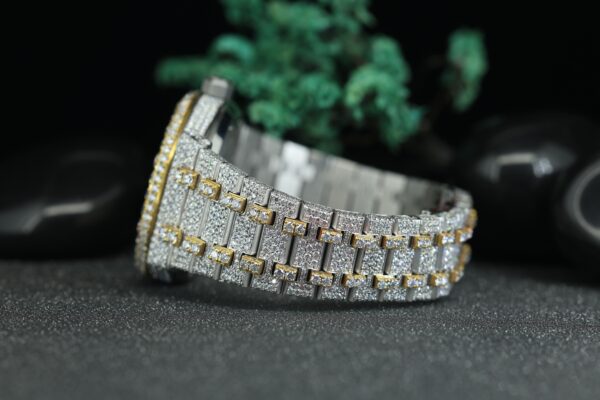Two Tone Diamond Watch Yellow Gold Dial Moissanite Diamond Iced Out Hip Hop Watch - Image 5