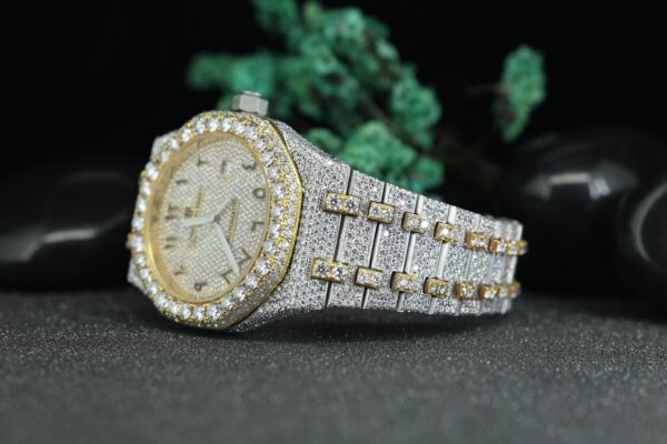 Two Tone Diamond Watch Yellow Gold Dial Moissanite Diamond Iced Out Hip Hop Watch - Image 3