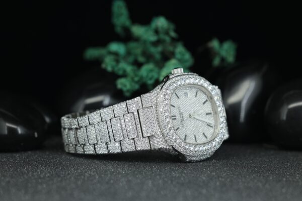 VVS Moissanite Diamond Automatic Movement Watch, Fully Iced Out Handmade Wrist Watch, Stainless Steel Watch - Image 5