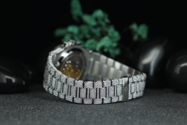 VVS Moissanite Diamond Automatic Movement Watch, Fully Iced Out Handmade Wrist Watch, Stainless Steel Watch - Image 6