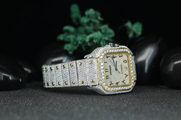 Luxury Arabic Dial White Moissanite Diamond Watch, Yellow Gold Watch Dial Hip Hop Fully Iced Out Diamond Watch Gift For Men’s - Image 3