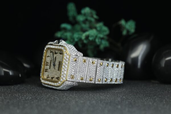 Luxury Arabic Dial White Moissanite Diamond Watch, Yellow Gold Watch Dial Hip Hop Fully Iced Out Diamond Watch Gift For Men’s - Image 4