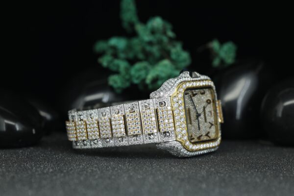 Moissanite Diamond Watch, Arabic Dial Watch For Men’s Two Tone White Gold And Yellow Gold Plated Watch - Image 2