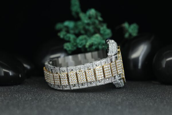 Moissanite Diamond Watch, Arabic Dial Watch For Men’s Two Tone White Gold And Yellow Gold Plated Watch - Image 9