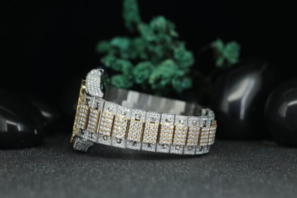Moissanite Diamond Watch, Arabic Dial Watch For Men’s Two Tone White Gold And Yellow Gold Plated Watch - Image 6