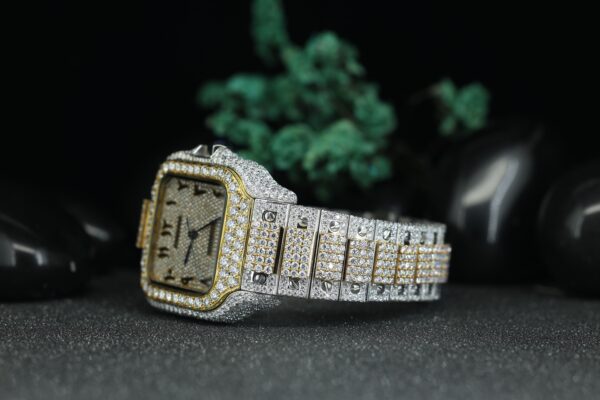 Moissanite Diamond Watch, Arabic Dial Watch For Men’s Two Tone White Gold And Yellow Gold Plated Watch - Image 5