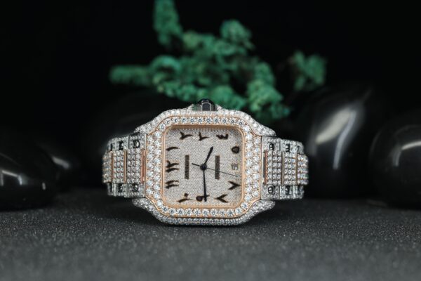 VVV Moissanite Luxury Fully Automatic Diamond Dual Tone Iced Arabic Dial Watch Iced Out Watches - Image 3
