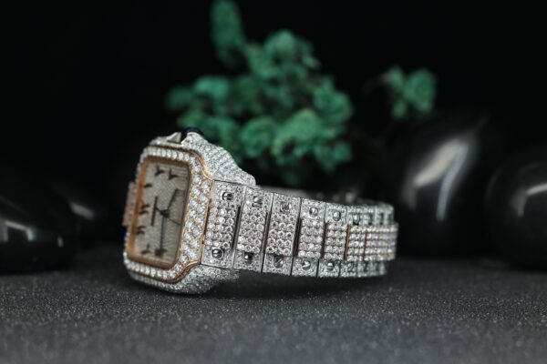 VVV Moissanite Luxury Fully Automatic Diamond Dual Tone Iced Arabic Dial Watch Iced Out Watches - Image 4